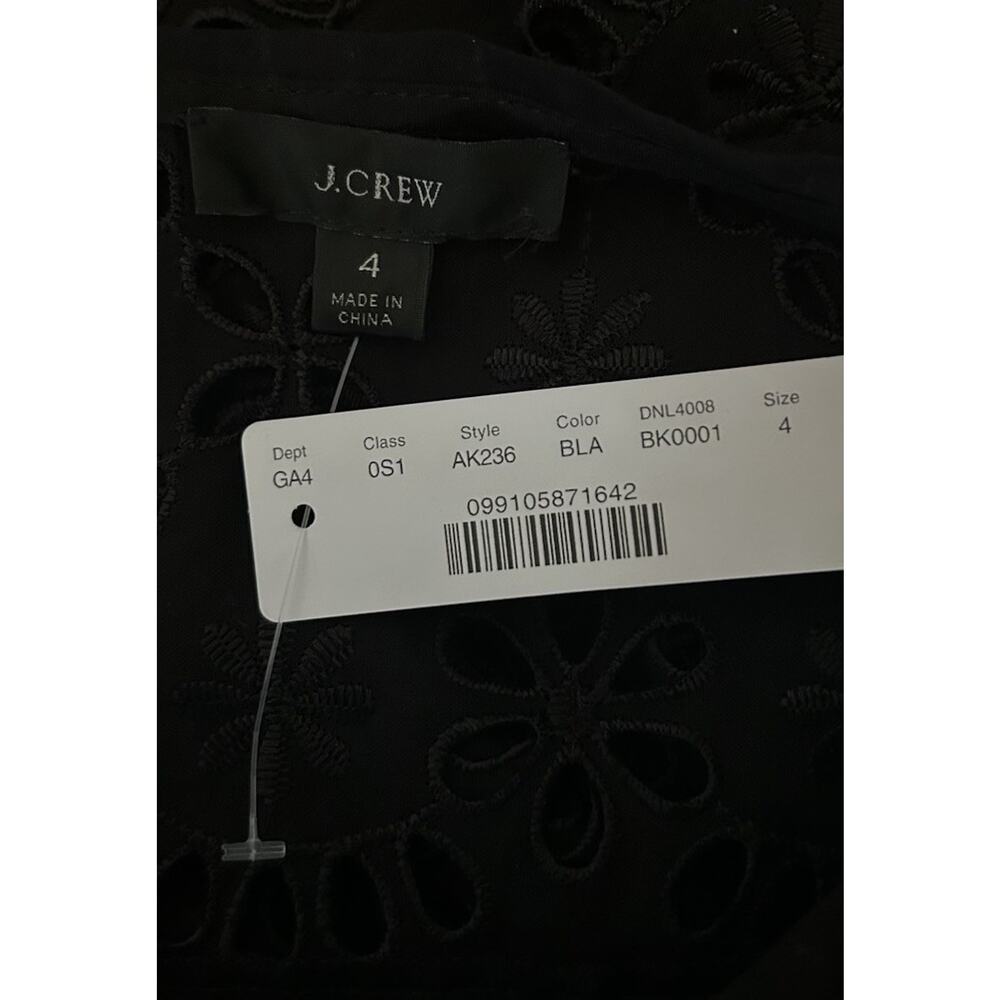 NWT J Crew Black Embroidered Shift Dress Sz 4 Eyelet Bell Sleeve Scalloped Lined - Picture 8 of 11